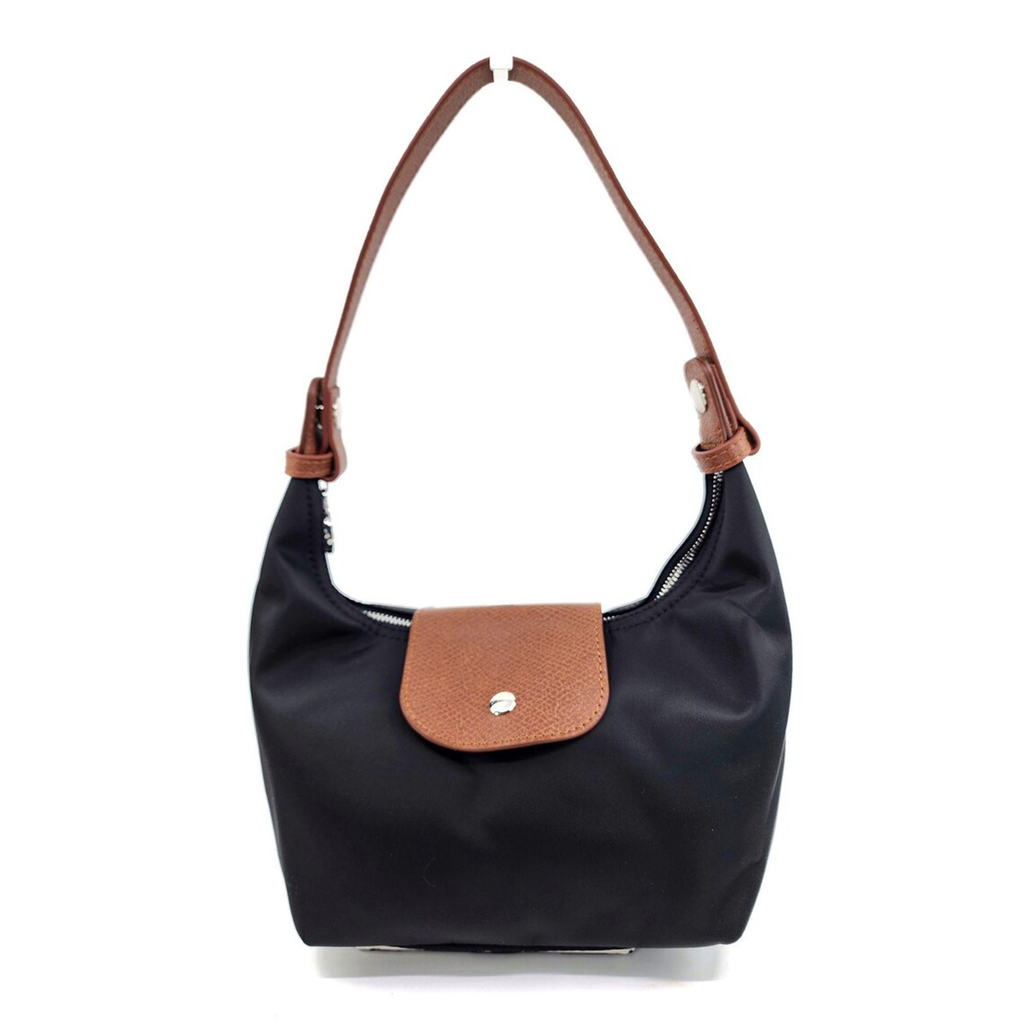 Multi-Tone Lightweight Curved Hobo Pouch With Tan Textured Flap, Full Top Zip And Built-In Inner Divided Slot