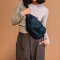 Wrinkled Textured Crescent Hip Pouch With Front Overlay Pocket And Wide Hanging Connect Fixture