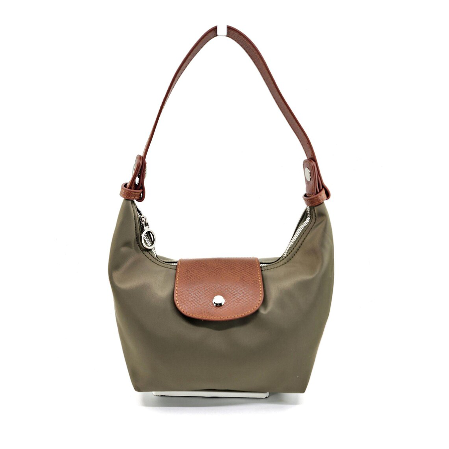 Multi-Tone Lightweight Curved Hobo Pouch With Tan Textured Flap, Full Top Zip And Built-In Inner Divided Slot