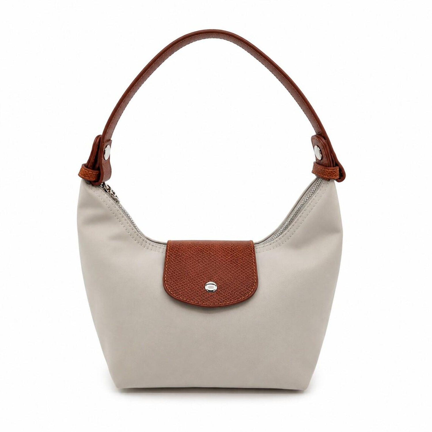 Multi-Tone Lightweight Curved Hobo Pouch With Tan Textured Flap, Full Top Zip And Built-In Inner Divided Slot